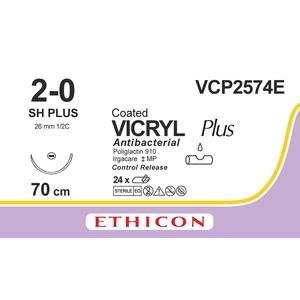 VICRYL PLUS фіолетовий 4X70см M3 USP2/0 одна голка SH PLUS Control Release, тип колюча Taper Point, 26мм, 1/2 кола